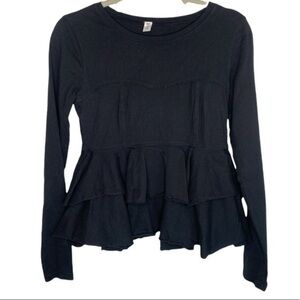 BP Peplum Long Sleeve Blouse Black Size XS